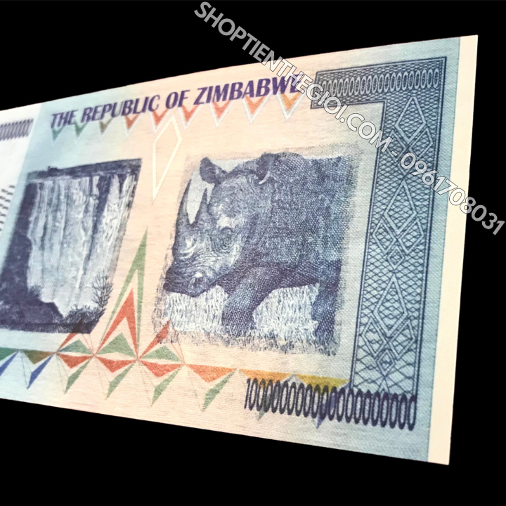 Tiền Lưu Niệm 100 Tỷ Tỷ Zimbabwe Hình Tê Giác - SP005991